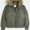 Hollister Faux Fur Hooded Bomber Jacket for sale