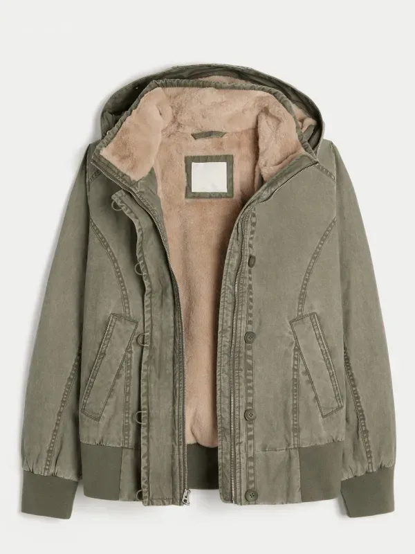 Hollister Faux Fur-Lined Bomber Jacket For Sale