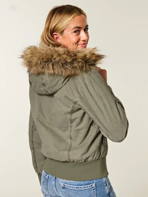 Hollister Faux Fur-Lined Bomber Jacket
