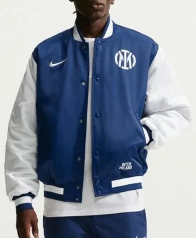 Inter Milan Fanatics Fest NYC 2026 Blue Satin Varsity Jacket