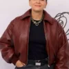 Juliette Binoche Paris Fashion Week Leather Jacket