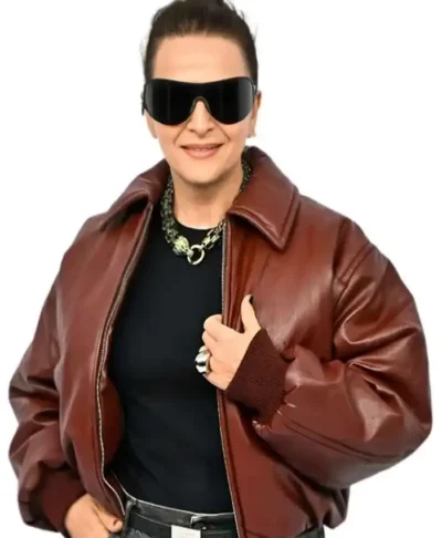 Juliette Binoche Paris Fashion Week Leather Jacket