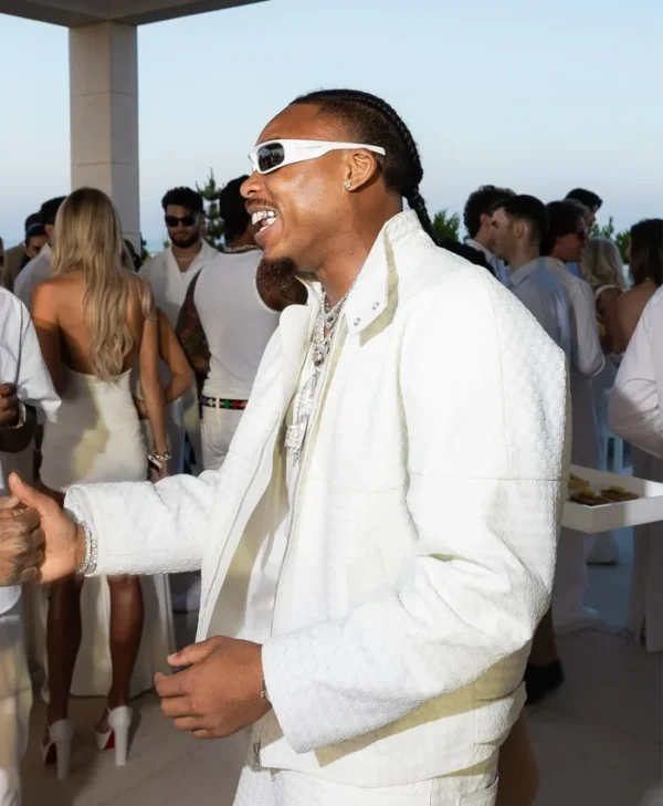 Justin Jefferson White Party 2026 White Leather Jacket