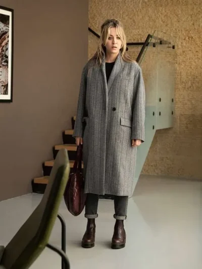 Kaley Cuoco The Flight Attendant Gray Coat