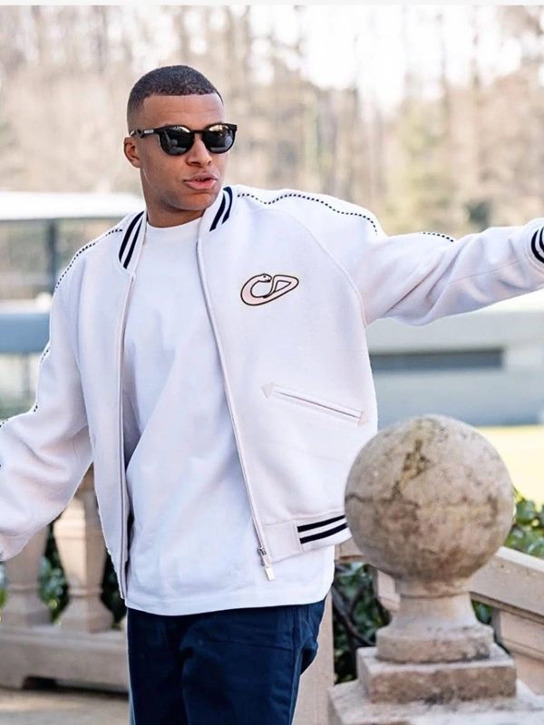 Kylian-Mbappe-Christian-Dior-White-Pink-Varsity-Bomber-Jacket