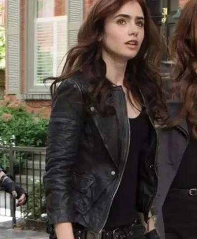 Lily Collins Mortal Instruments City of Bones Leather Jacket