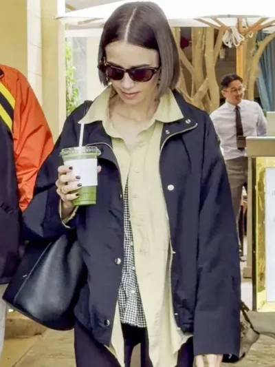 Lily Collins Paris 2026 Black Jacket