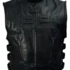 Men’s Skull Logo Black Leather Vest