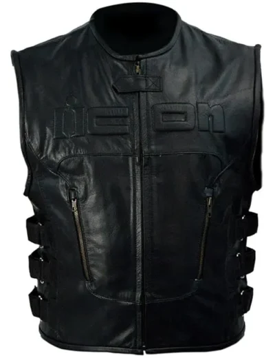 Men’s Skull Logo Black Leather Vest