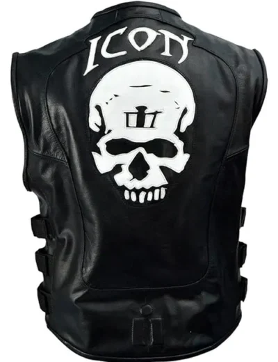 Men’s Skull Logo Black Leather Vest