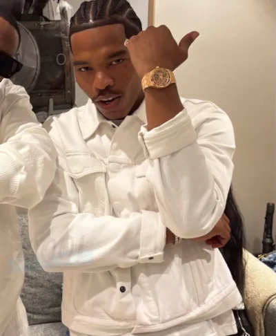 Michael Rubin White Party Lil Baby White Denim Jacket