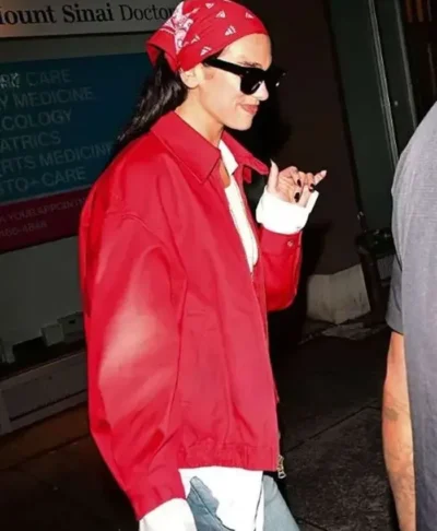 NYC 2026 Dua Lipa Red Leather Jacket