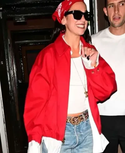 NYC 2026 Dua Lipa Red Leather Jacket