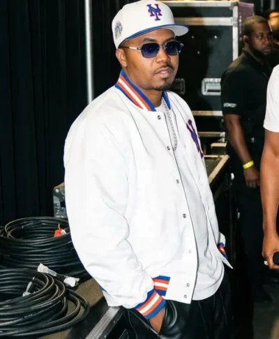 Nas x Jay Z Yankee Stadium White Varsity Jacket