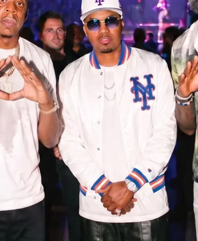 Nas x Jay Z Yankee Stadium White Varsity Jacket