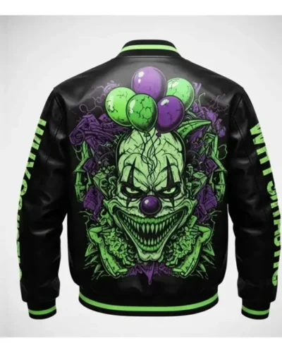Neon Skull Streetwear Punk Leather Varsity Jacket