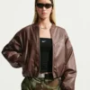 Nike Classic Brown Leather Bomber Jacket