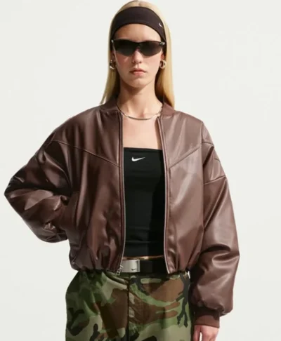 Nike Classic Brown Leather Bomber Jacket
