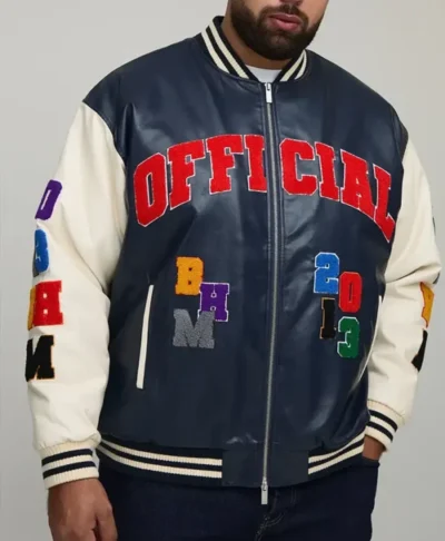 Oversized Fit Badge Applique PU Bomber Jacket