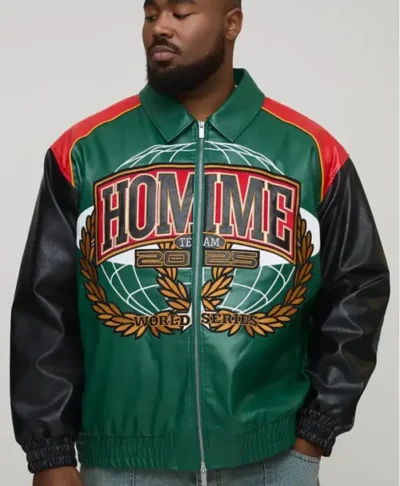 Oversized Fit Homme Applique PU Collared Bomber Jacket