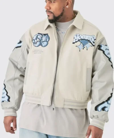 Plus Boxy Teddy Applique Bomber Jacket
