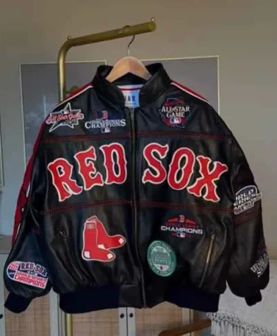 Red Sox Black Leather Bomber Jacket