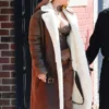 Rihanna Brown Shearling Trench Coat