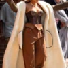 Rihanna Brown Shearling Trench Coat