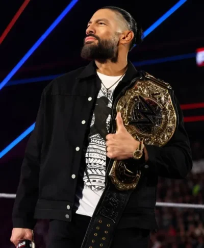Roman Reigns WWE RAW 2026 Black Denim Jacket