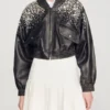 Sandro Women’s Crystal Studded Leather Jacket