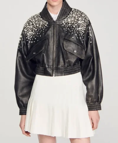 Sandro Women’s Crystal Studded Leather Jacket