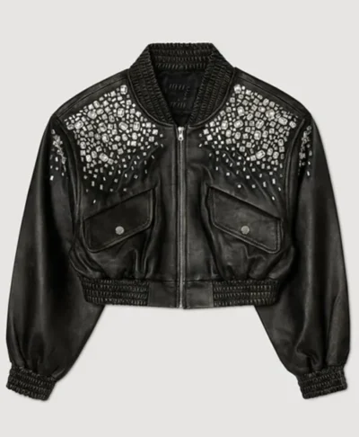 Sandro Women’s Crystal Studded Leather Jacket