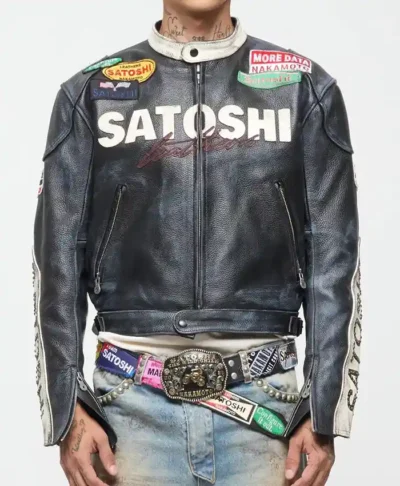 Satoshi Nakamoto Black Leather Moto Jacket