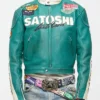 Satoshi Nakamoto Green Leather Moto Jacket