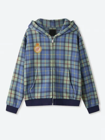 Shinzo Turquoise Plaid Zip Up Hoodie