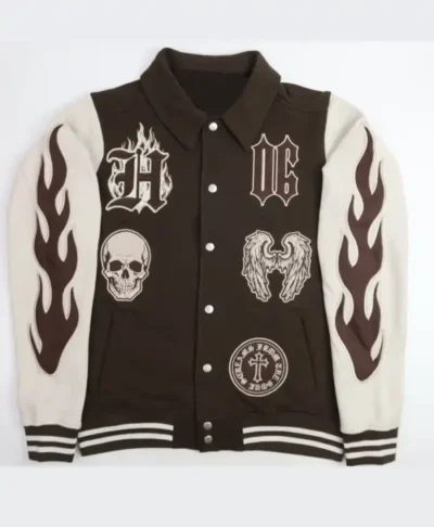 Skull Cross Embroidered Varsity Jacket