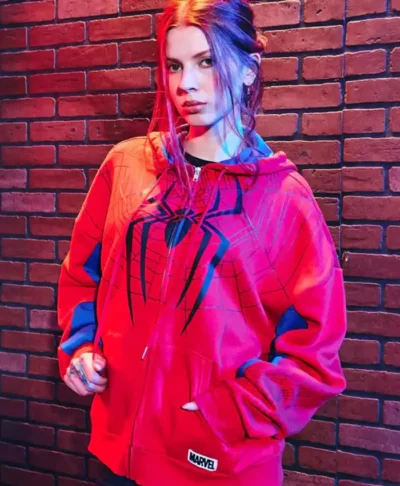 Spider-Man Girls Red Oversized Hoodie