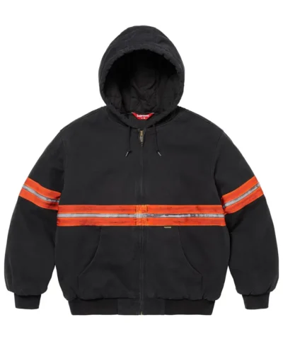 Supreme Black Reflective Stripe Hooded Work Jacket