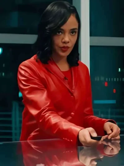 Tessa Thompson Red Leather Blazer