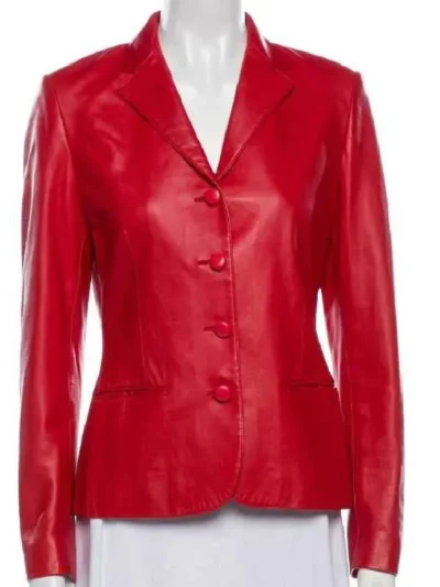 Tessa Thompson Red Leather Blazer