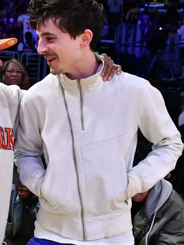 Timothee Chalamet White Bomber Jacket