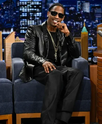 Travis Scott Tonight Show Leather Blazer