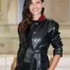 Virginie Ledoyen Black Leather Jacket