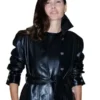Virginie Ledoyen Paris Fashion Black Leather Jacket