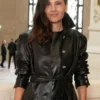 Virginie Ledoyen Paris Fashion Black Leather Jacket