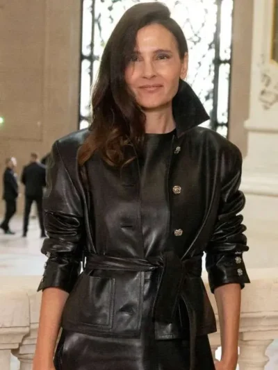 Virginie Ledoyen Paris Fashion Black Leather Jacket
