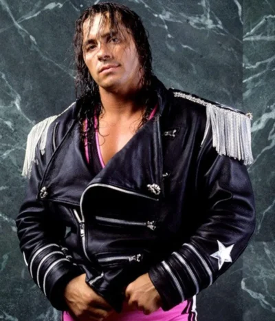 WWE Bret Hart The Hitman Black Leather Jacket