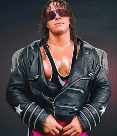 WWE Bret Hart The Hitman Black Leather Jacket