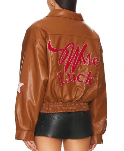 Wish Me Luck Cropped Leather Bomber Jacket