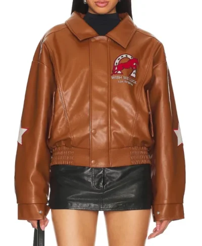 Wish Me Luck Cropped Leather Bomber Jacket